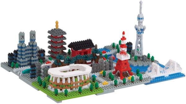 ナノブロックの東京タワーなどの情景を組み合わせた作品